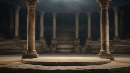 Fototapeta premium Background podium column 3d roman luxury greek white ancient display product classic. Podium platform background column pillar stage minimal stand beauty design greece render scene plant cosmetic rome