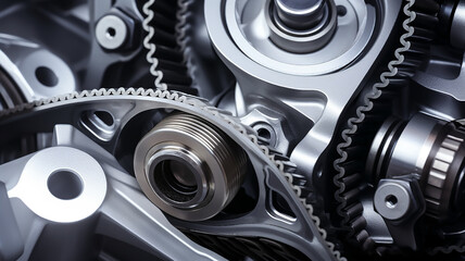 gears replacement of the timing belt in the engine, abstract background texture of the mechanism of the car engine fictional graphics - obrazy, fototapety, plakaty