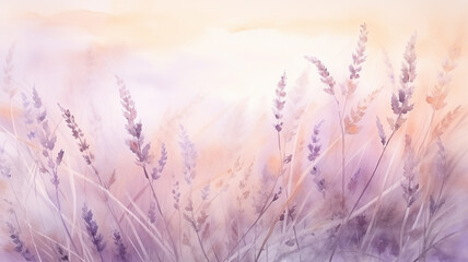 watercolor lavender background with a copy space, delicate soft pastel shade illustration greeting blank - obrazy, fototapety, plakaty