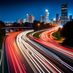 time lapse traffic at night outside city