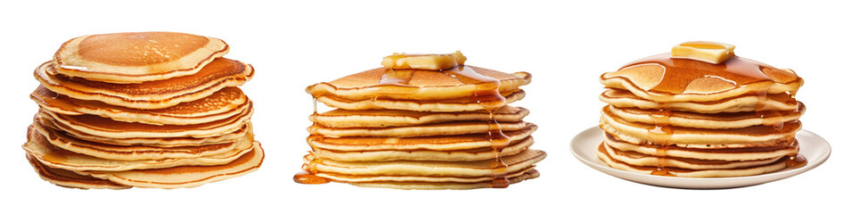 Stacks of pancakes isolated on transparent background