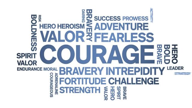 Courage animated tag word cloud;text design animation kinetic typography seamless loop.