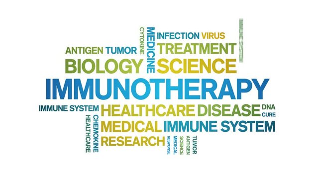 immunotherapy animated tag word cloud;text design animation kinetic typography seamless loop.