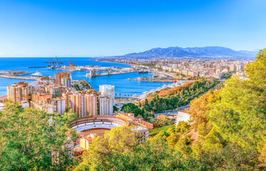 Spain - Malaga aerial cityscape, Costa del Sol, Andalusia - obrazy, fototapety, plakaty