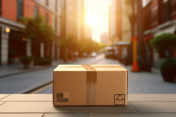 parcel post put on the street in front of the building background bokeh style background