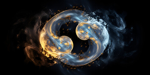 Beautiful yin and yang symbol in fire and ice  Fie ry Passion Meets Icy Tranquility - obrazy, fototapety, plakaty
