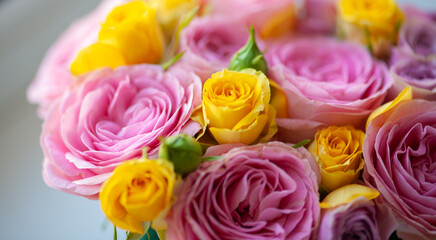 Flowers roses macro close up beautiful pink and yellow flower
