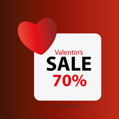 Valentine's Sale banner. Valentine's Day Sale 70% off Poster or banner with sweet hearts on red background. Promotion and shopping template or background.