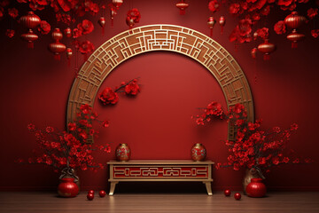 Vintage red background Chinese style ,Valentines and Chinese new year - obrazy, fototapety, plakaty