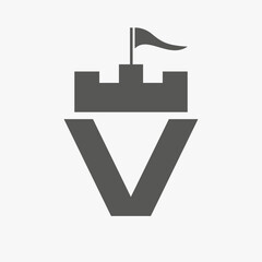Castle Logo With V Logo Symbol Vector Template