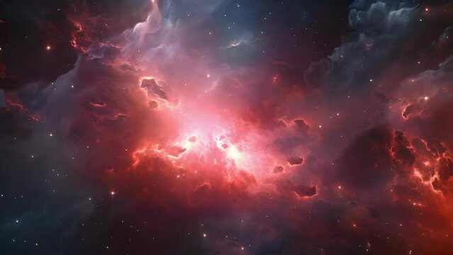 A maroon nebula, a vast expanse of swirling clouds and dust, illuminated by s of fiery, maroon stars tered throughout.