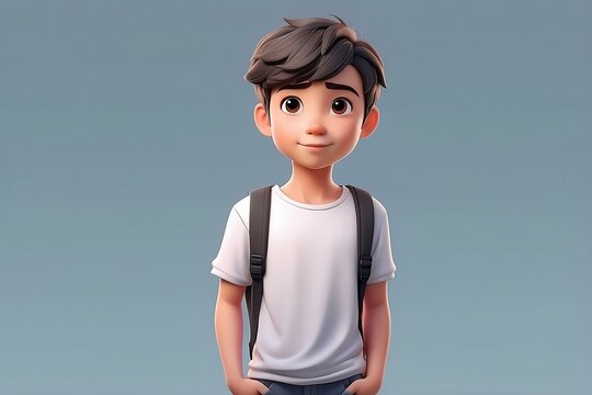 front view of an animated boy standing wearing tshirt character design