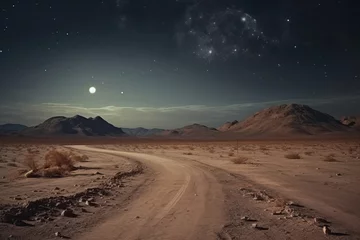 Lichtdoorlatende rolgordijnen Cappuccino desert landscape with moon