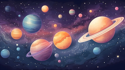 Cute planet background for children in bright colors Illustration concept for a book or advertising