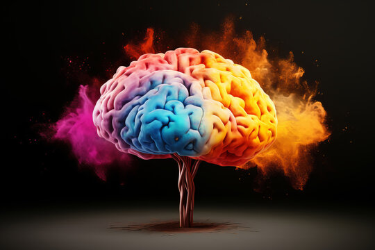 The brilliance within, A brain exploding in a spectrum of colors, showcasing the genius and artistic flair of human creativity. AI Generative.