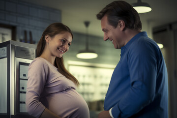a pregnant woman and man in their room bokeh style background