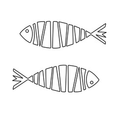 Fisheries logo symbol. fish skeleton. fish vactor.  A fish black Silhouette vactor. Fish icon black silhouette. 