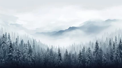 Foto auf Glas beautiful forest icy cloud snowy illustration background winter, snow season, fog scenery beautiful forest icy cloud snowy © vectorwin