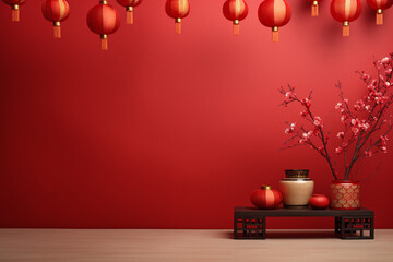 Minimal red background Chinese style ,Valentines and Chinese new year