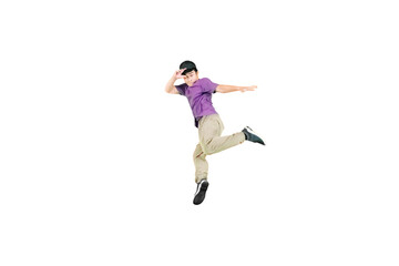 Fototapeta na wymiar Young guy wearing hat doing some break dancing