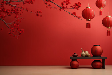 Red background Chinese style ,Valentines and Chinese new year - obrazy, fototapety, plakaty