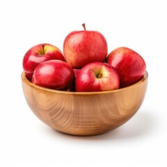 Fototapeta na wymiar Bowl of ripe red apples isolated on white background. Wooden bowl of red apples.