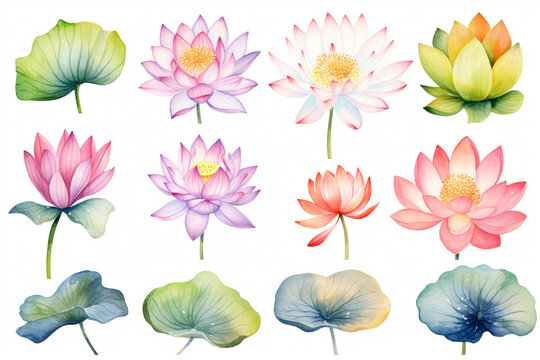 Watercolor paintings Lotus flower symbols On a white background.