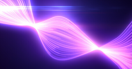 Abstract purples glowing flying waves from lines energy magical background