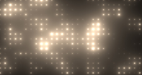 Abstract loop glowing yellow orange disco wall with bright light bulbs abstract background