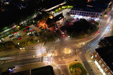 Beautiful High Angle Footage of Illuminated Central Letchworth Garden City of England UK. The...