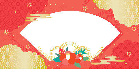 お正月　鶴と亀　初夢フェア　和柄背景イラスト