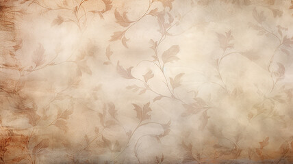 soft pastel color beige background parchment with a thin barely noticeable floral ornament, wallpaper copy space, vintage design - obrazy, fototapety, plakaty