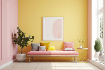 Modern interior Design Sofa with Yellow Wall