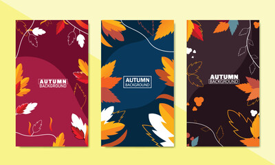 Obraz na płótnie Canvas Autumn, Fall, trendy backgrounds with beautiful leaves. vector templates poster, invitation, card, flyer, cover, banner, placard, brochure, social media, packaging, sales, story