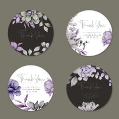 hand painted watercolor flowers label or badge collection