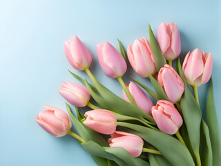 Lovely pastel pink tulips bunch.  bouquet of tulips for banners.