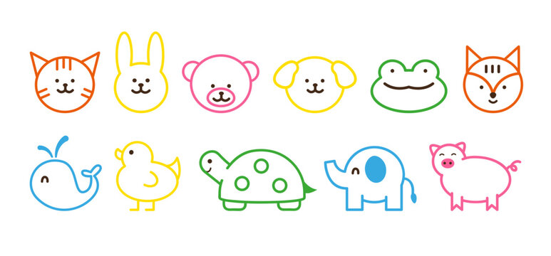 Kids Colorful animal outline doodle style vector set