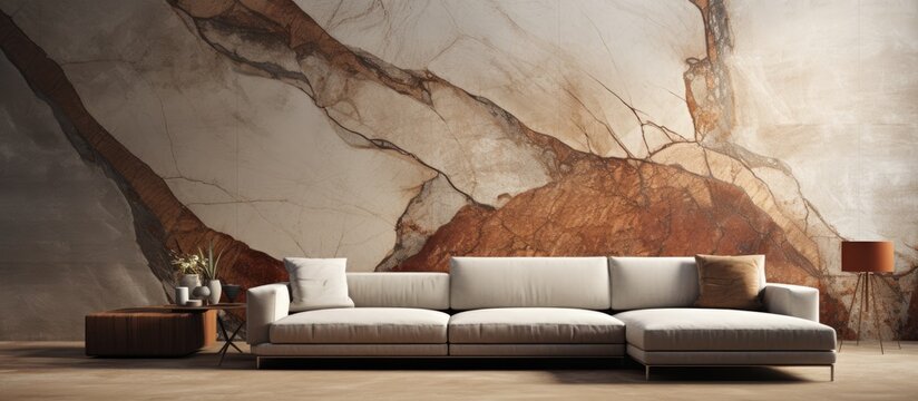Intrigued by the vintage architecture a design enthusiast admired the abstract patterned wallpaper adorning the old stone wall reminiscing the marbled texture merging harmoniously with the g