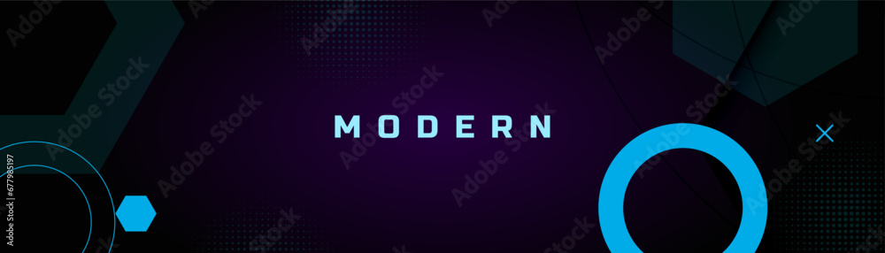 Poster Memphis style gradient background with hexagonal and circle shapes with line arts.