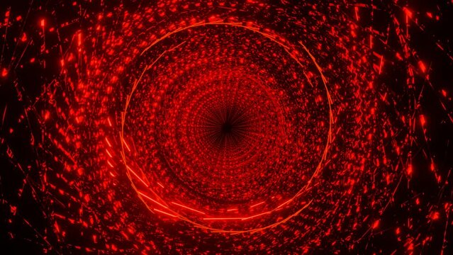 movement through an endless round tunnel. red chaotic flashes of light. Looping animated background. 3d render