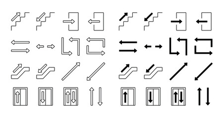 Arrows pointers line icons set, upstairs downstairs flat symbols editable stroke - 677986138