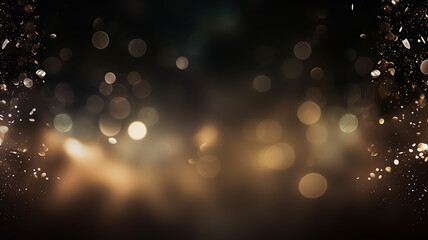 black festive background and barely noticeable golden bokeh sparks of gold in the blur