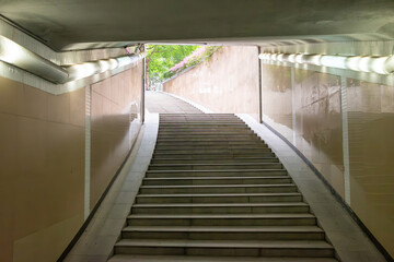 looking out inside an underground pedestrian tunnel