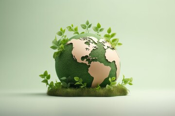 Eco Friendly Earth with Leaves and Plants. Save the World Background, Papercraft Style, Earth day,...