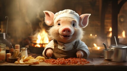 豚の調理師 - obrazy, fototapety, plakaty