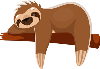Fototapeta premium Cartoon sloth character peacefully slumbers on tree branch, its tranquil expression and relaxed posture capturing the essence of its slow and easygoing nature. Isolated vector cute tropical animal nap