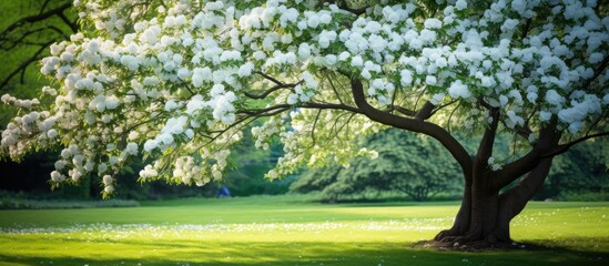 isolated beauty of nature against a lush green background a white floral tree blooms vibrant colors of summer symbolizing the love and joy of the spring season