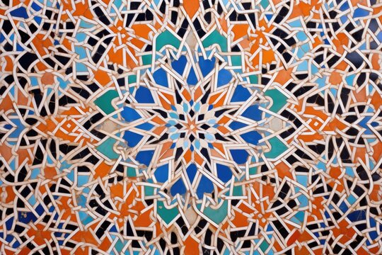 Arabic islamic geometric tile pattern. Generative AI