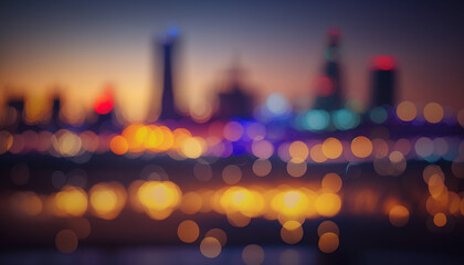 Gorgeous nighttime bokeh motion-focus lighting. Defocused blur of city lights.