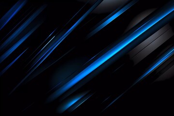 dark black background design with shining blue stripes. generative ai